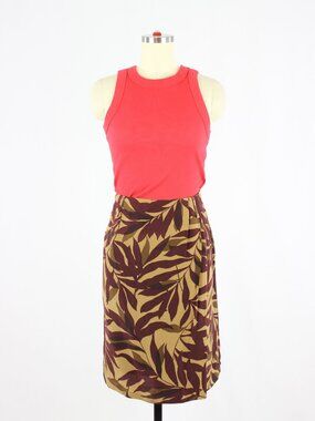 Vintage 90's JONES NEW YORK Leaf Maroon Brown Silk Crepe Pencil Skirt, Size 10